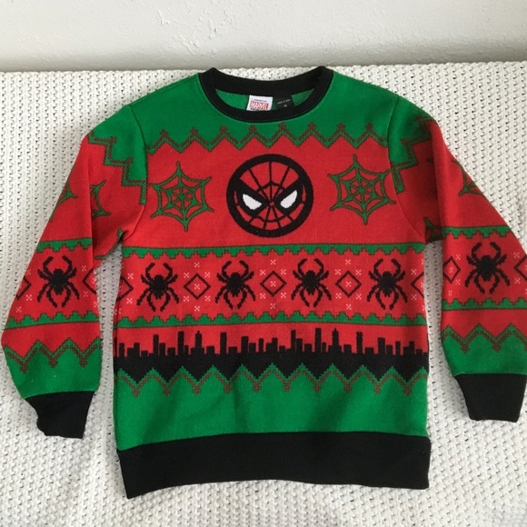 MARVAL SPIDER-MAN THICK CHRISTMAS SWEATER BOYS MEDIUM RED AND GREEN - Picture 1 of 3